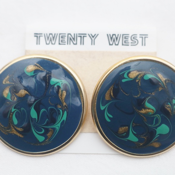 80s Vintage "TWENTY WEST" Large Patterned Earrings - Picture 1 of 4
